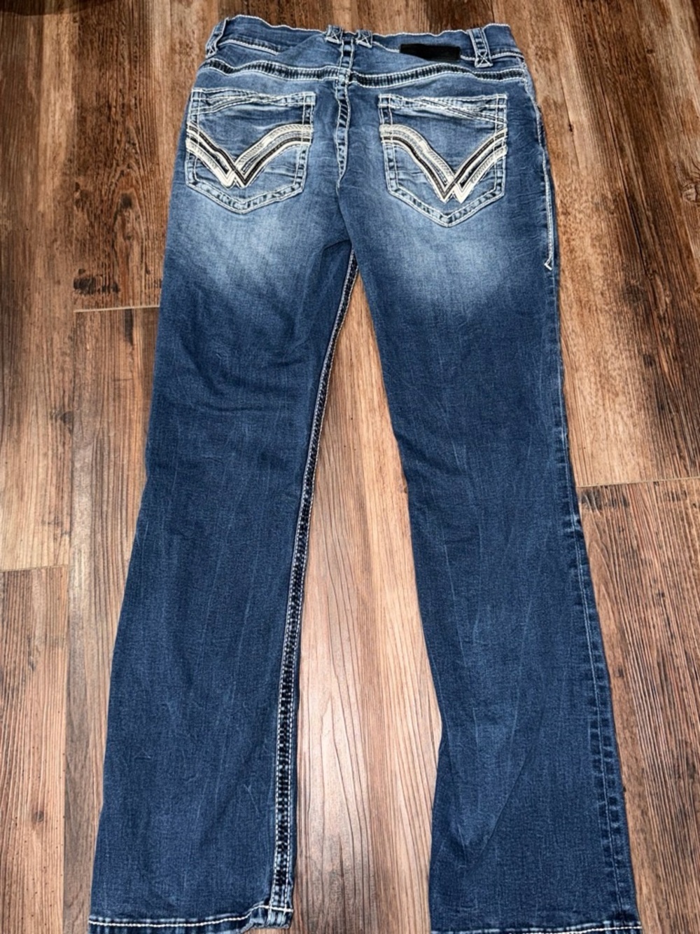 Buckle Men's Dark Blue Wide Leg Jeans with Embroidered Back Pockets